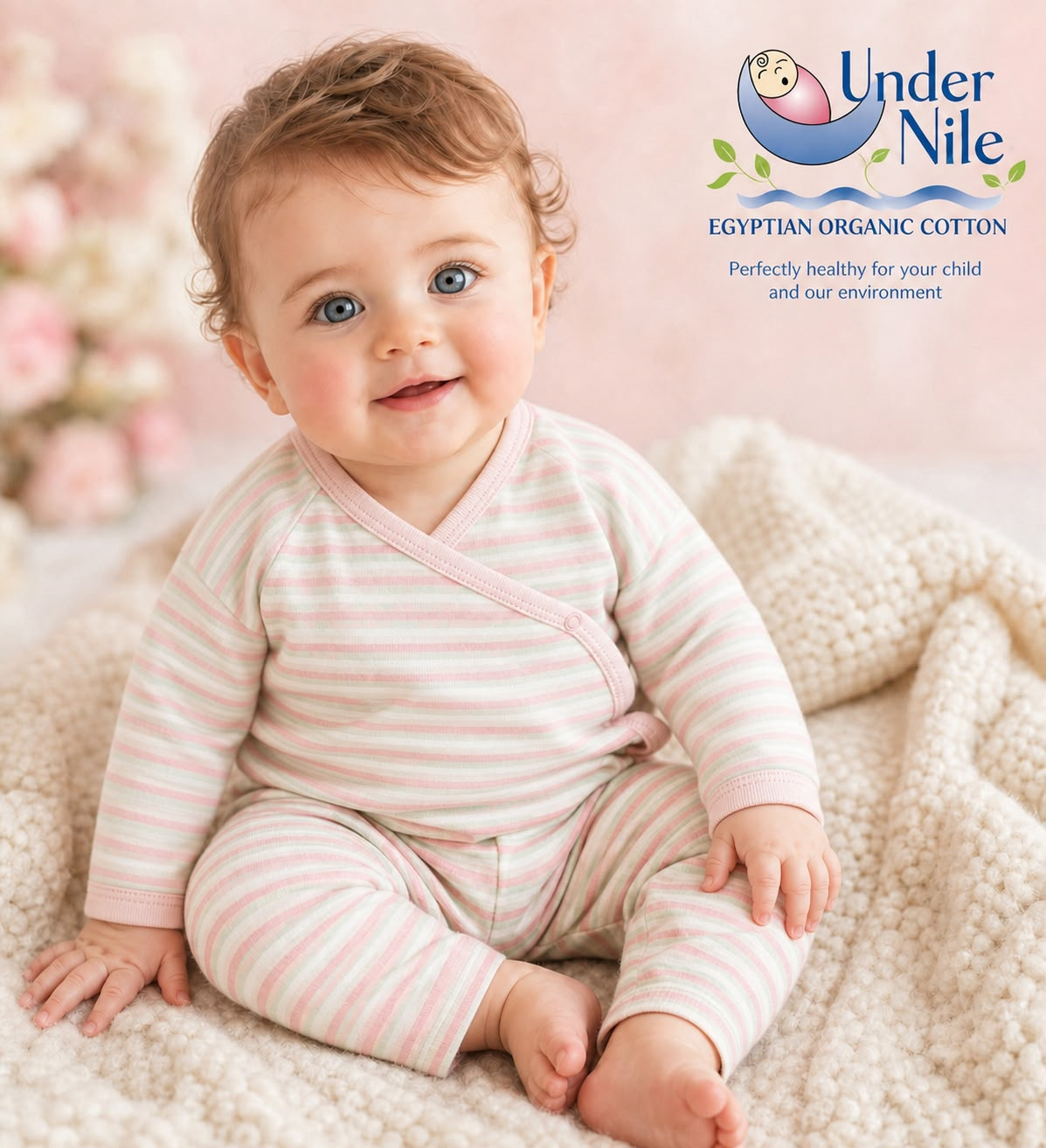 Under the Nile Organic Cotton Baby Striped Set Pink Mint LS Kimono Pants 3-6M