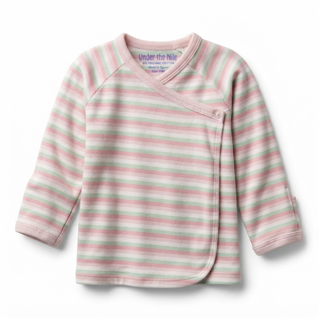 Under the Nile Organic Cotton Baby Striped Set Pink Mint LS Kimono Pants 3-6M - Image 2