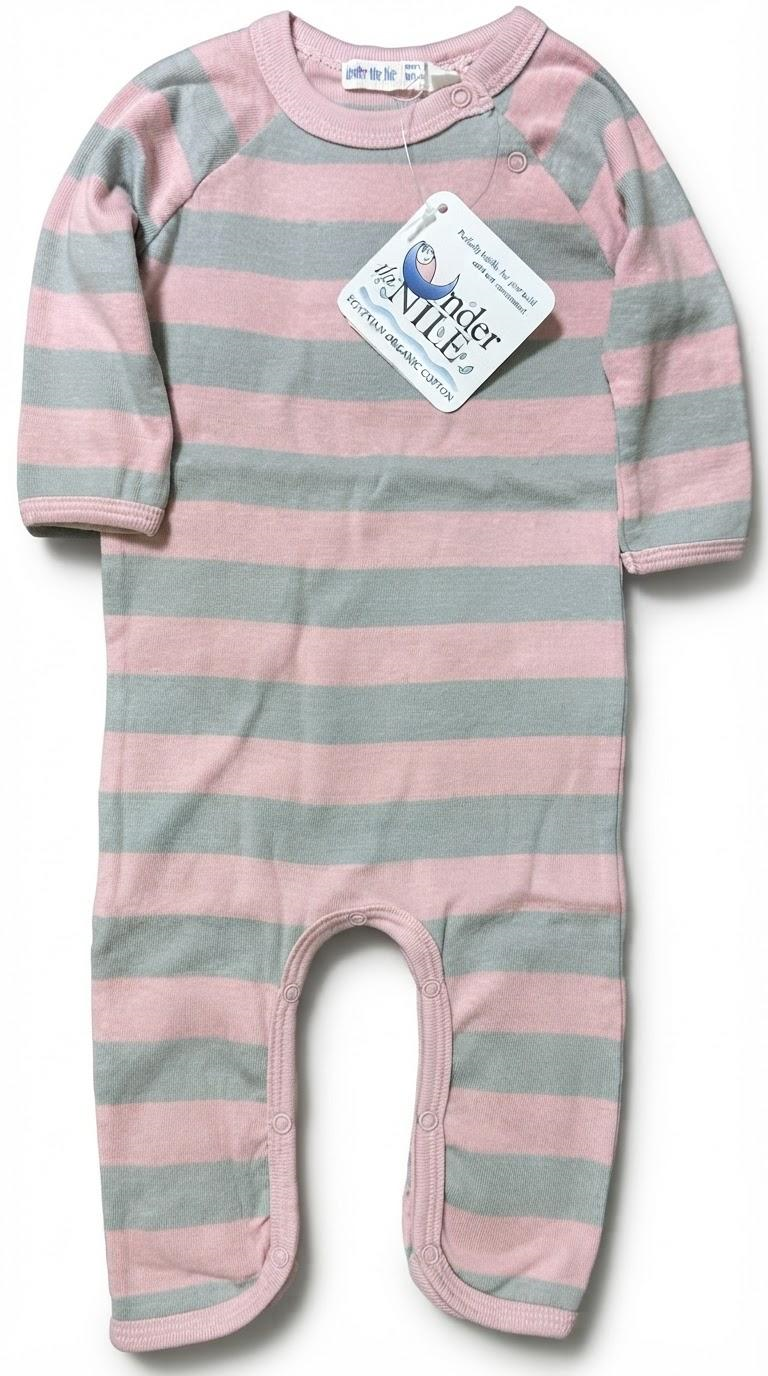 Under the Nile Egyptian Organic Cotton Striped Baby Romper - Pink & Grey - Image 2